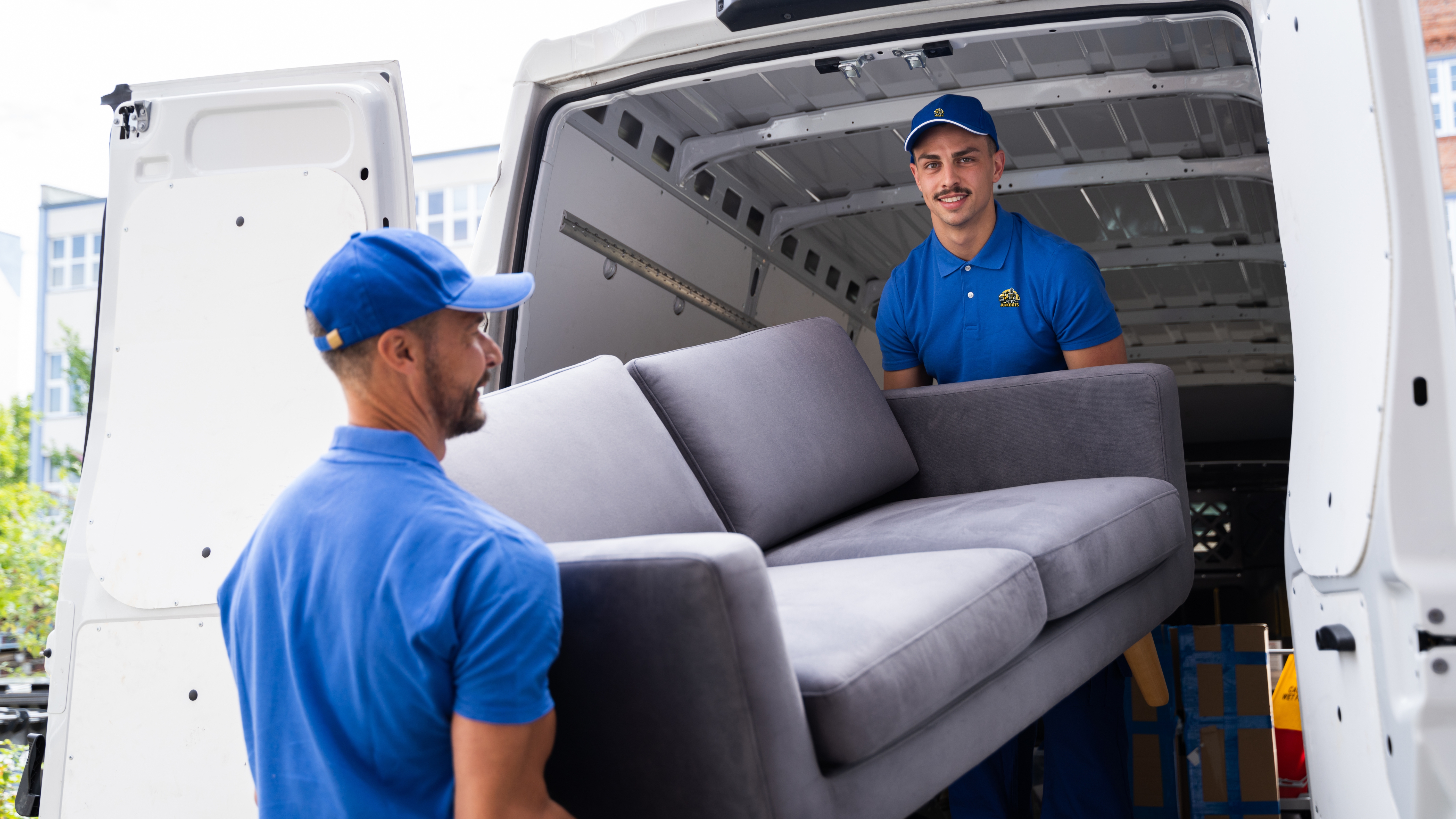 Smiling junk removal team